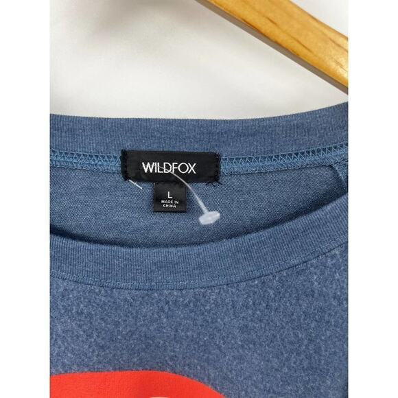 Wildfox Sweatshirt Women's Freedom Rainbow Pullover Stretch Blue Size L New - Picture 3 of 8